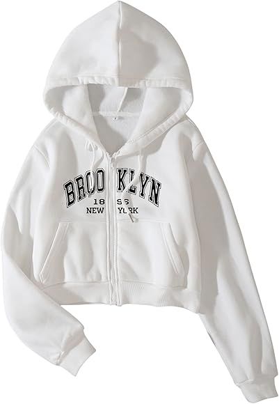 Verdusa Women's Letter Graphic Full Zip Long Sleeve Sweatshirt Crop Hoodie Jacket | Amazon (CA)