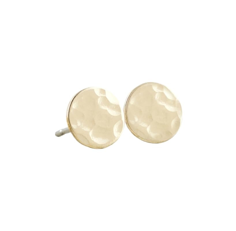 Dainty 6mm Gold Filled Circle Stud Earrings Jewelry Gift for Women Hammered Texture | Amazon (US)