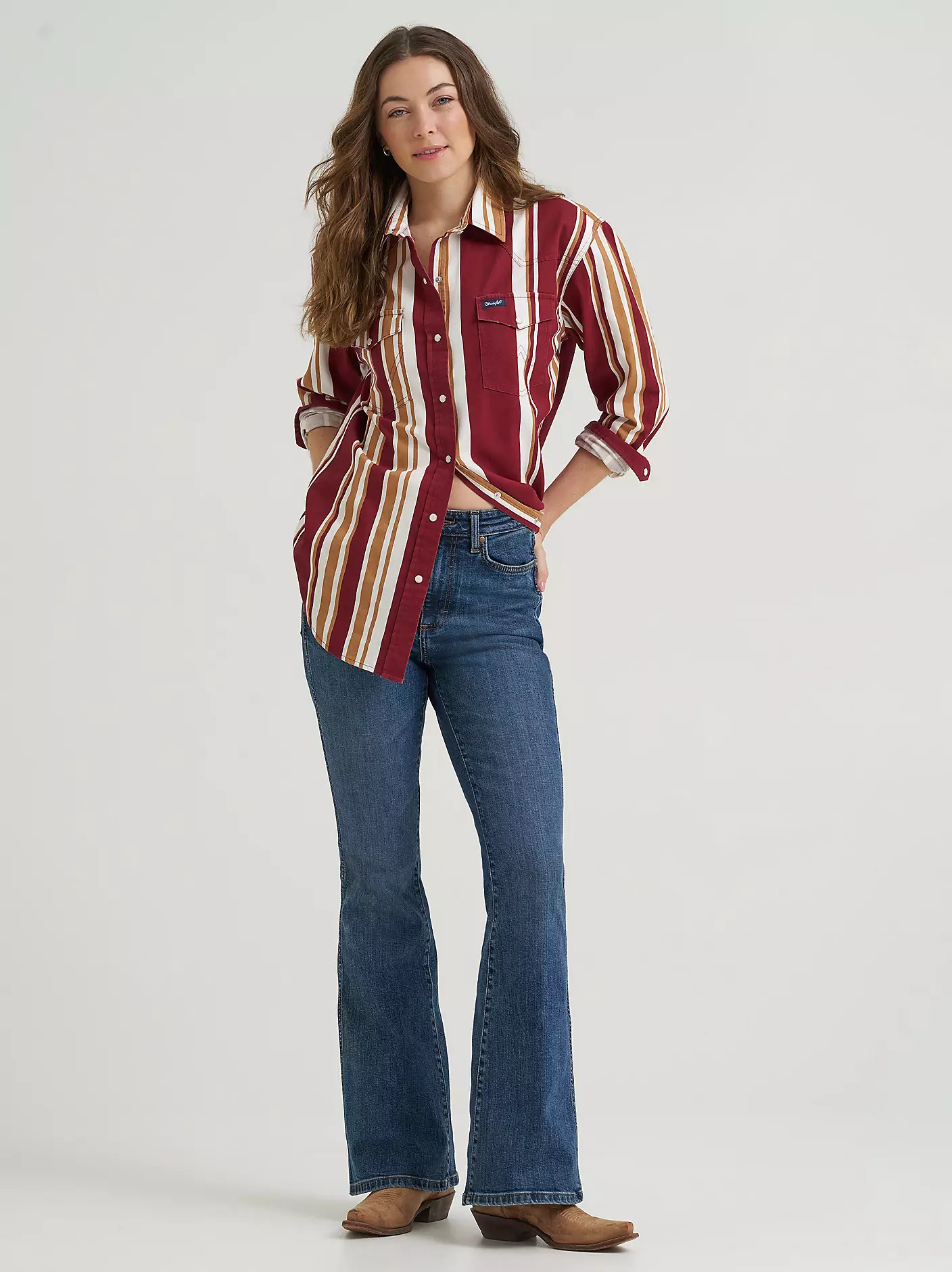 Women's Wrangler Brushpopper Boyfriend Western Snap Shirt | Wrangler
