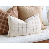 Beige Striped Throw Pillow, Lumbar Light Brow Cover, Tan Pillows, Farmhouse Decor Boho Decorative Accents | Etsy (US)