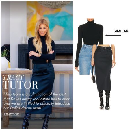 Tracy Tutor’s Black Belted Midi Skirt and Turtleneck 📸 = @tracytutor