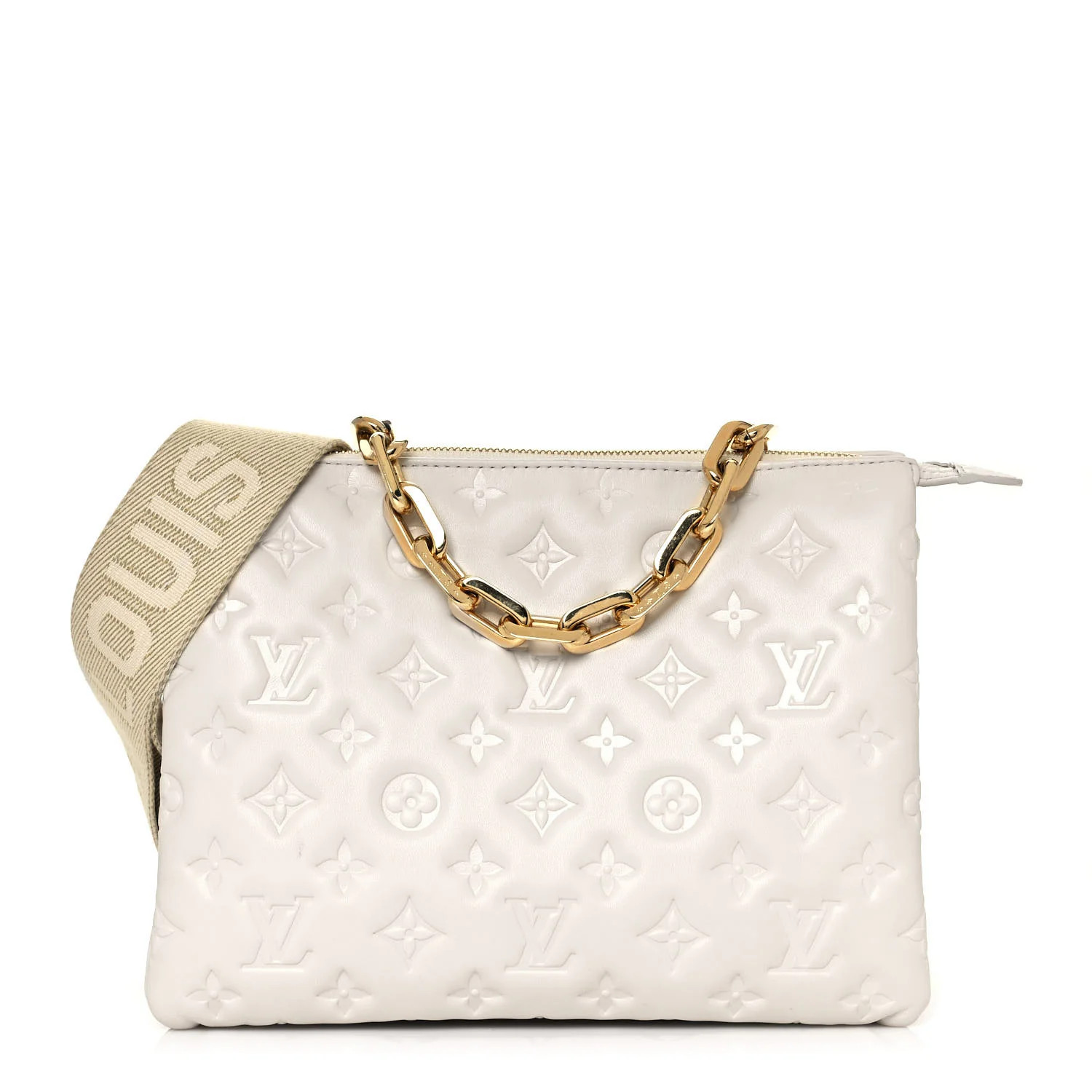 LOUIS VUITTON Lambskin Embossed Monogram Coussin PM Cream | FASHIONPHILE | Fashionphile