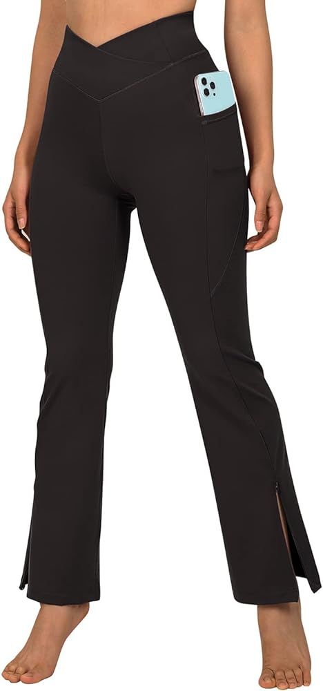 MOOSLOVER Women V Cross Waist Bootcut Yoga Pants with Pockets High Waisted Flare Leggings Split W... | Amazon (US)