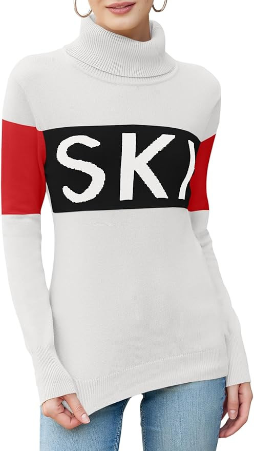 Ybenlow Women Sweaters Color Block Turtleneck Tops Comfy Winter Blouse 2024 Ski Sweaters Tight Kn... | Amazon (US)