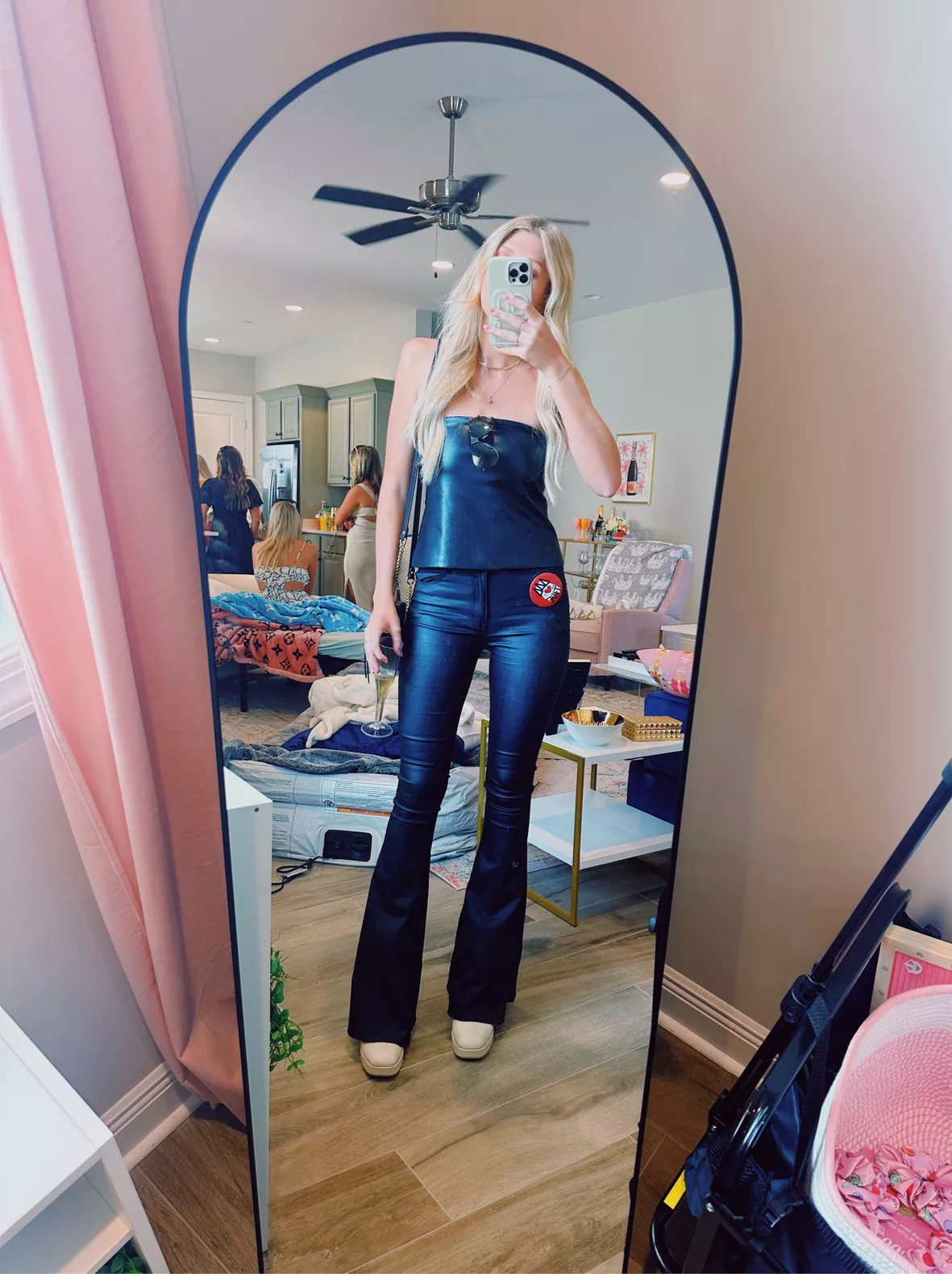 Beverly Vegan Leather Skinny-Flare Pant
