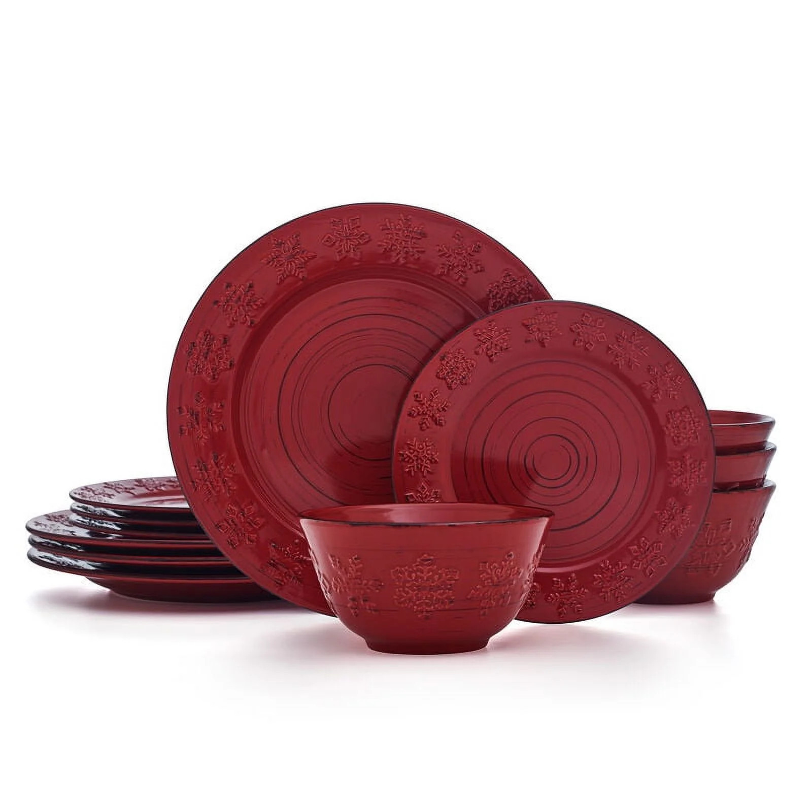 Pfaltzgraff Trellis Snowflakes 12 Piece Stoneware Dinnerware Set Red | Walmart (US)