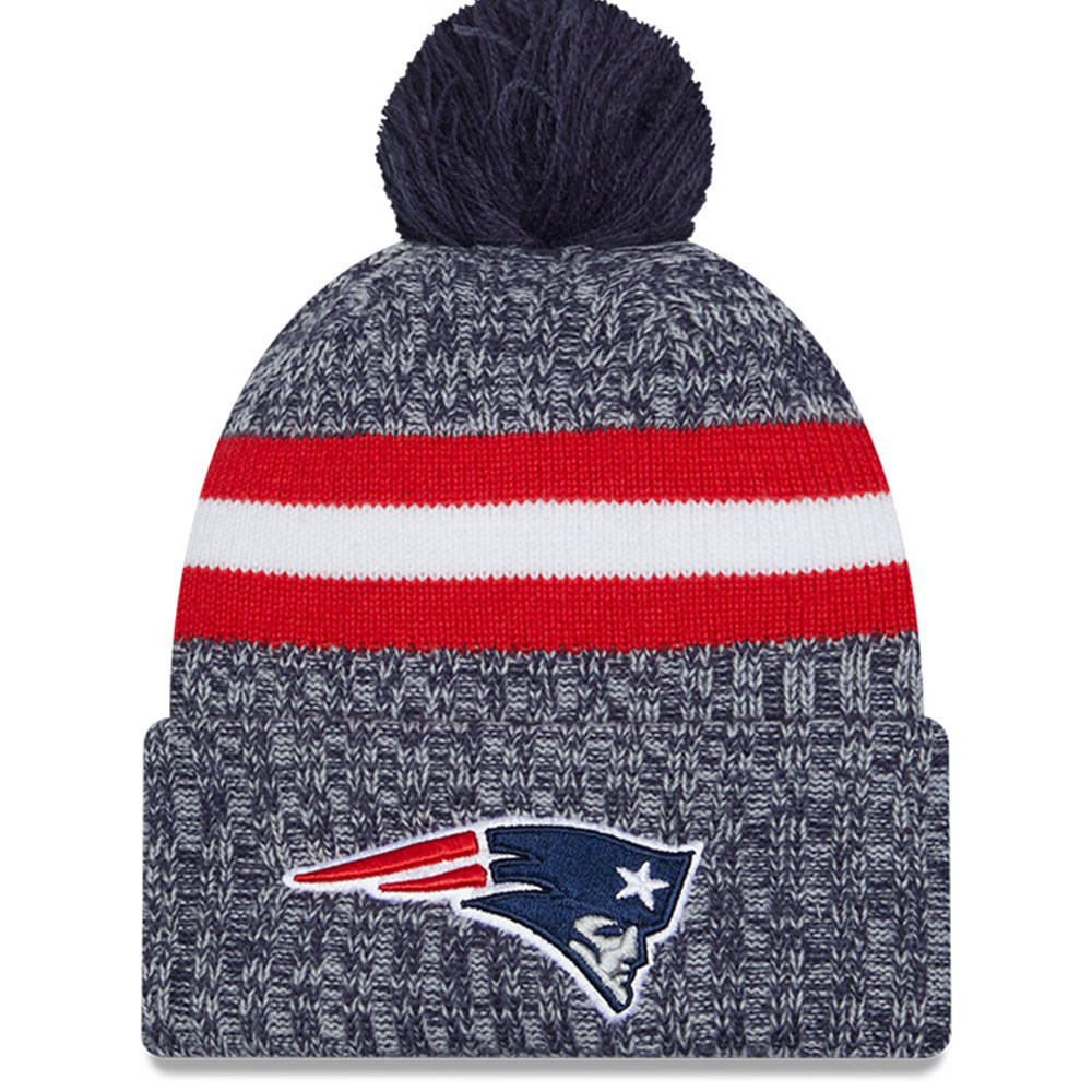 Men's New Era Navy New England Patriots 2023 Sideline Cuffed Knit Hat With Pom | Fanatics
