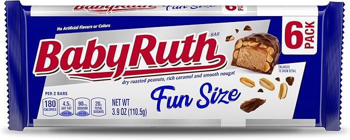 Baby Ruth Chocolatey, Peanut, Caramel, Nougat, Fun Size Individually Wrapped Candy Bars, Great Va... | Amazon (US)