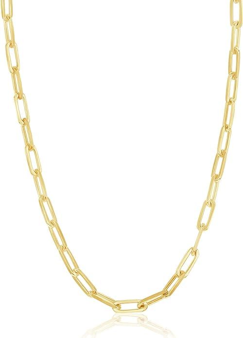 Paperclip Chain Link Necklace Sterling Silver 14k Gold or Rhodium Plated 2.8 3.2mm or 5.5mm Width... | Amazon (US)