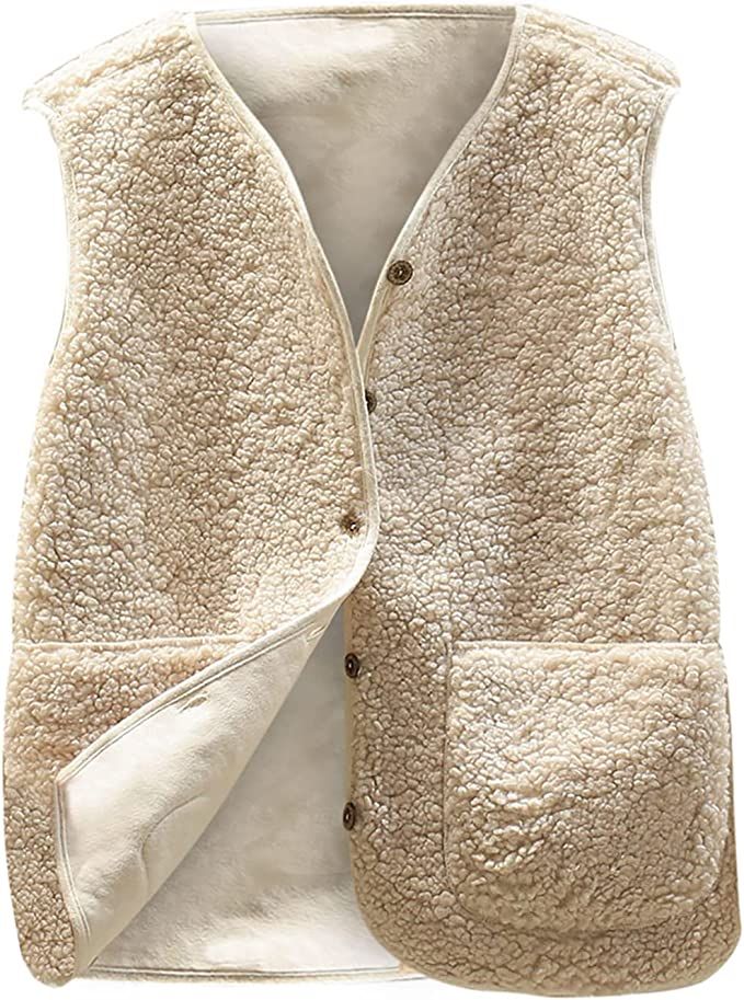 Womens Sherpa Vest Casual Warm Fuzzy Faux Shearling Vest Sleeveless Fleece Jacket Pockets Teddy C... | Amazon (US)