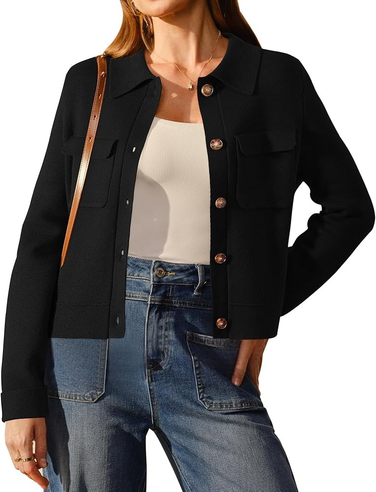 Arach&Cloz Women's Wool Blend Fall Fashion Button Down Cropped Jacket Shackets 2025 | Amazon (US)