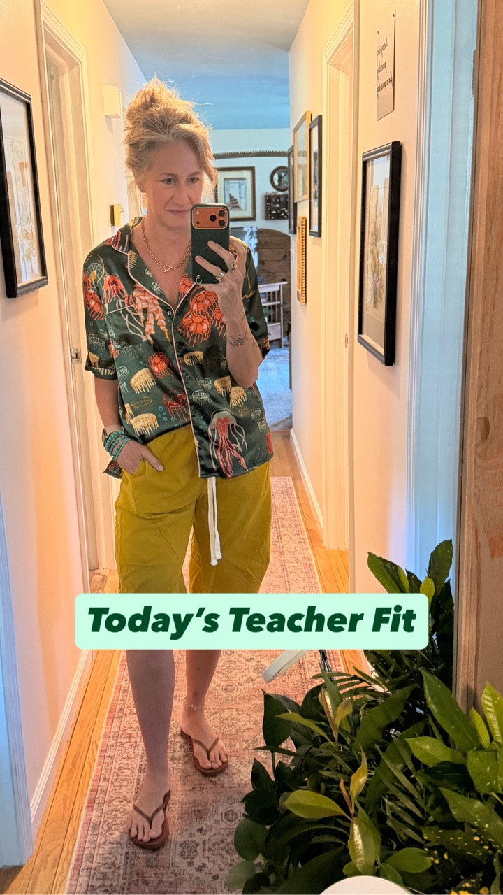 The jellyfish top? A thrift store find.

The Free People shorts? Clearance.

The flip flops? Last summer.

And somehow this random jellyfish shirt ended up being perfect for Hawaiian Shirt Day. 🪼🌺

I knew I bought it for a reason.

#ThriftedStyle #FreePeopleStyle #TeacherStyle #SummerOutfit #MidlifeStyle

teacher outfit • thrifted fashion • Hawaiian shirt day • jellyfish top • Free People shorts • summer style • casual teacher outfit • midlife fashion • clearance finds • everyday style

#LTKgrwm #LTKootd #LTKSeasonal