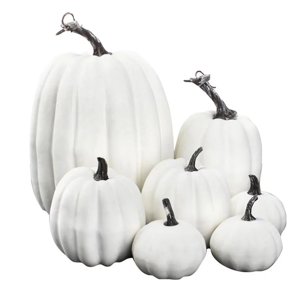 SETOY7PCS Fake Pumpkins White Orange, Fall Artificial Pumpkins for Decoration Different Sizes, Ha... | Walmart (US)