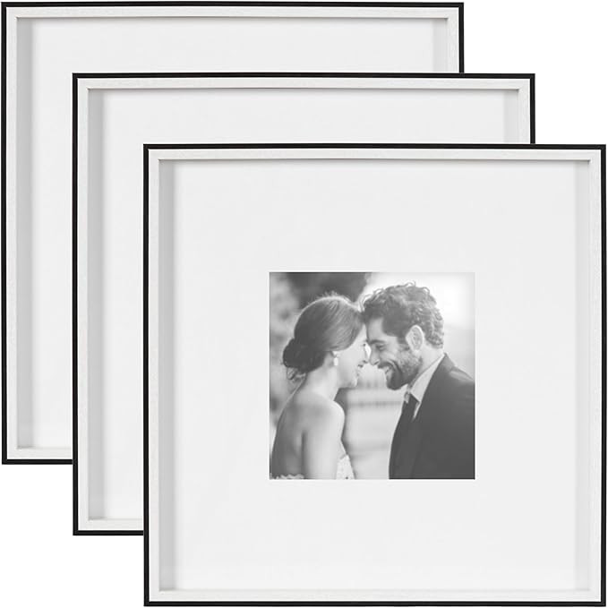 Kate and Laurel Gibson Modern Wall Picture Frame Set of 3; 16x16 matted to 8x8; Black and White; ... | Amazon (US)
