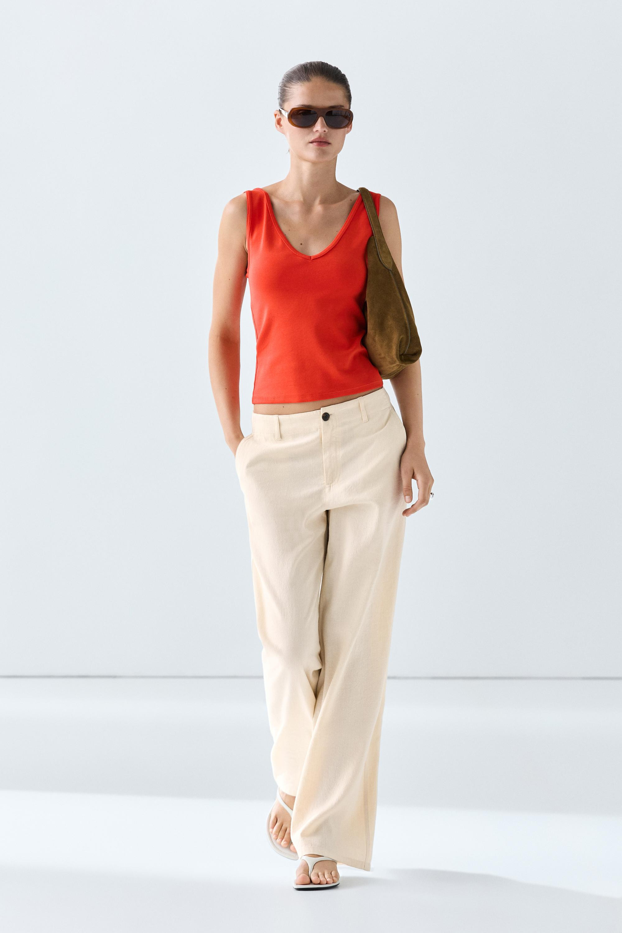 Cotton blend strappy top | Massimo Dutti UK