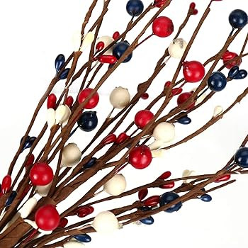 jinghong 6 Pcs Artificial Pip Berry Stems,America Patriotic Stems Red White Blue Pip Berry Stems ... | Amazon (US)