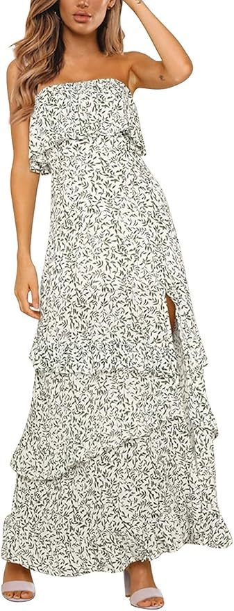 Yidarton Women Summer Blue and White Porcelain Strapless Boho Maxi Long Dress | Amazon (US)