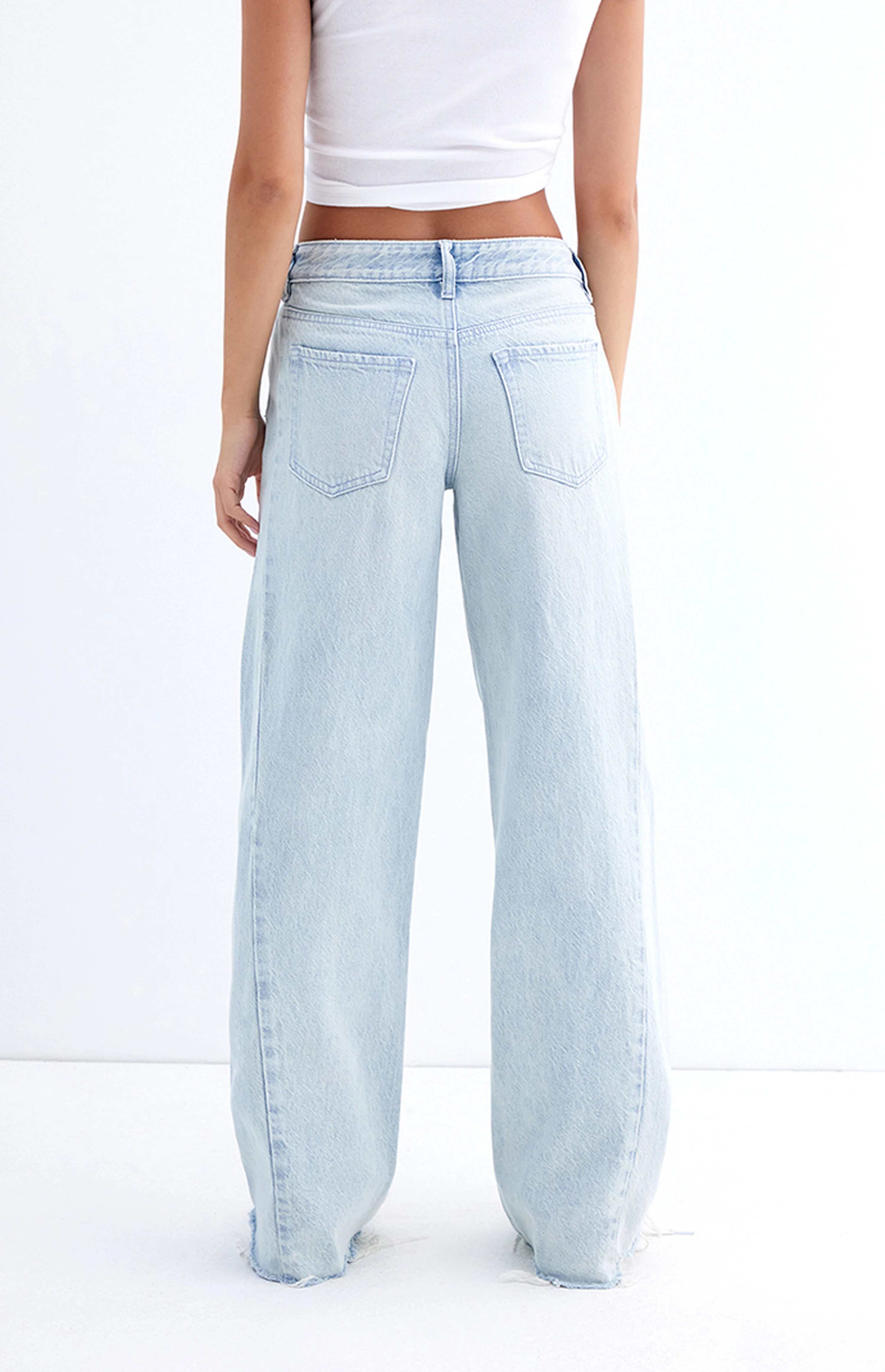 PacSun Casey Light Indigo Raw Cut Low Rise Baggy Jeans | PacSun