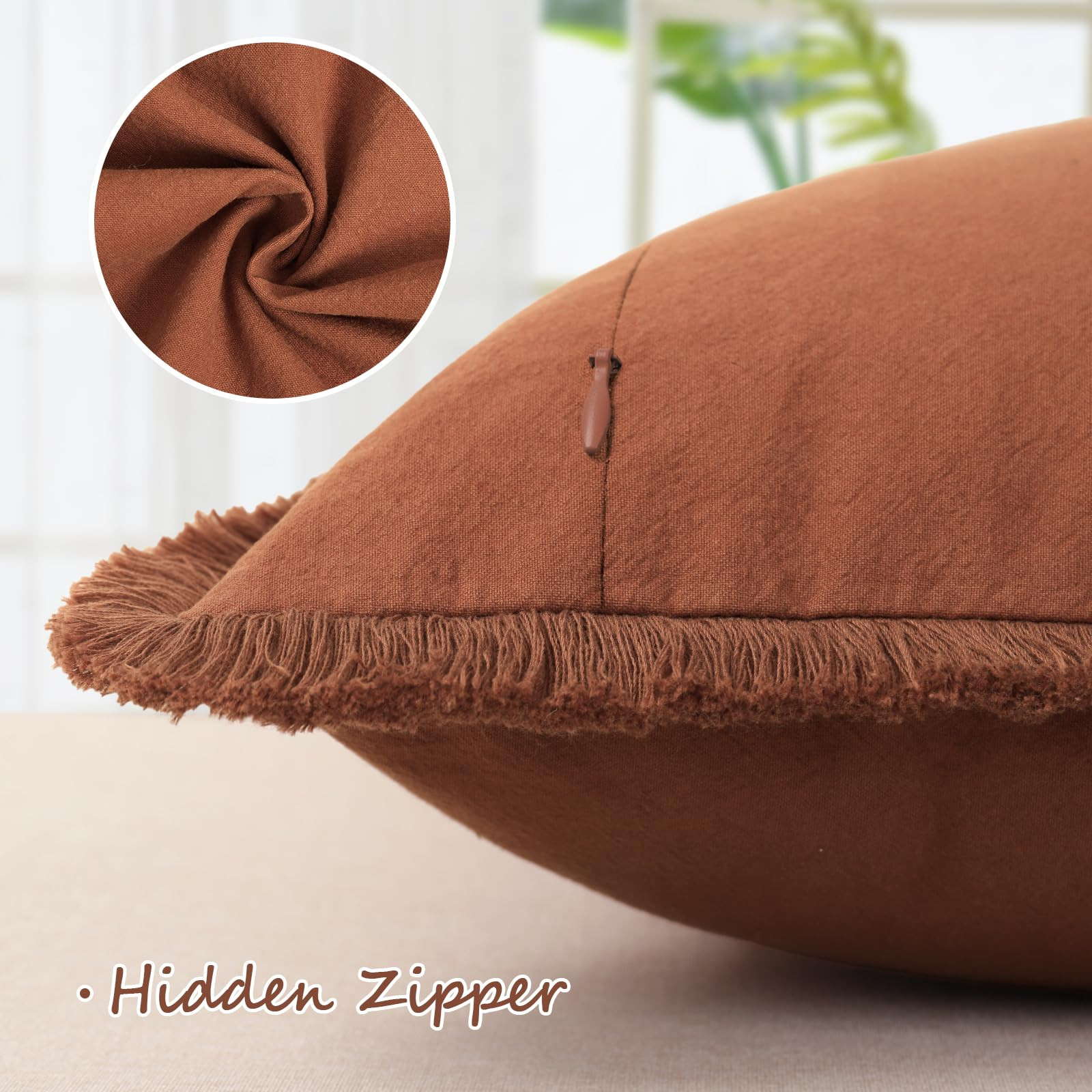 ZWJD Pillow Covers 26x26 Set of 2 Rust Throw Pillow Covers with Fringe Chic Cotton Decorative Pil... | Amazon (US)