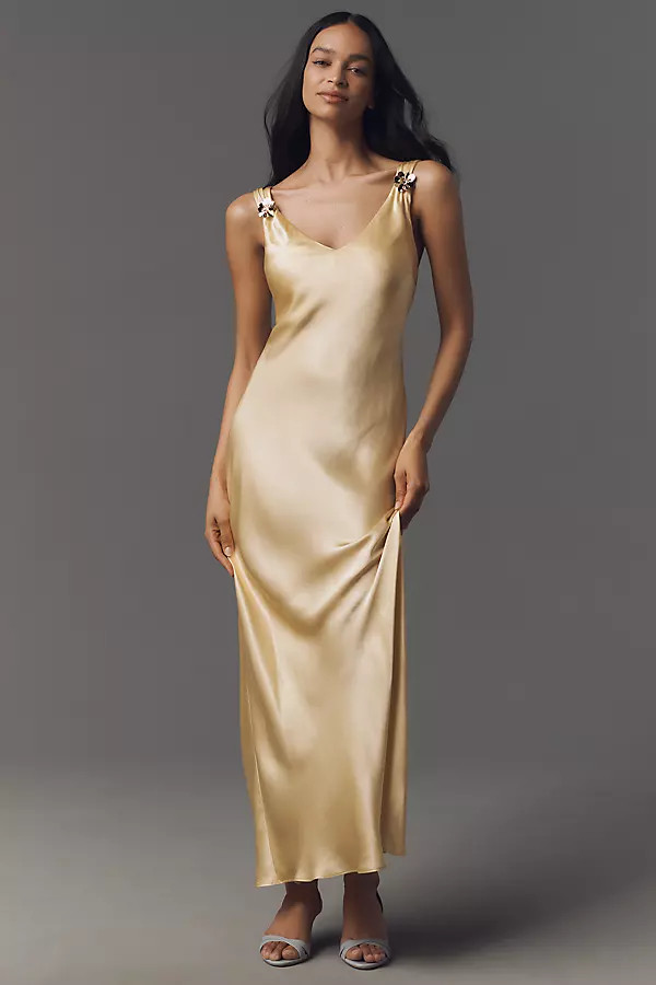 By Anthropologie Sleeveless V-Neck Midi Slip Dress | Anthropologie (US)