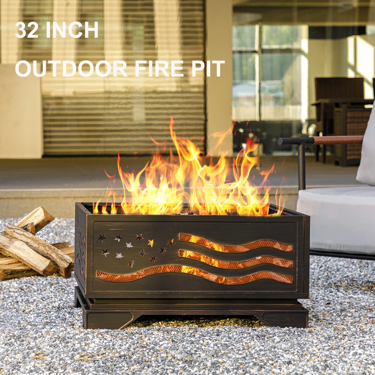 32 Inch Wood Burning Fire Pit, American Flag Firepits for Outside | Wayfair North America