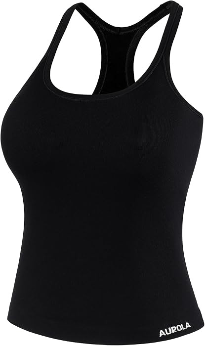 AUROLA Power Pro Ribbed Seamless Racerback Tank Tops with Built in Bras | Amazon (US)