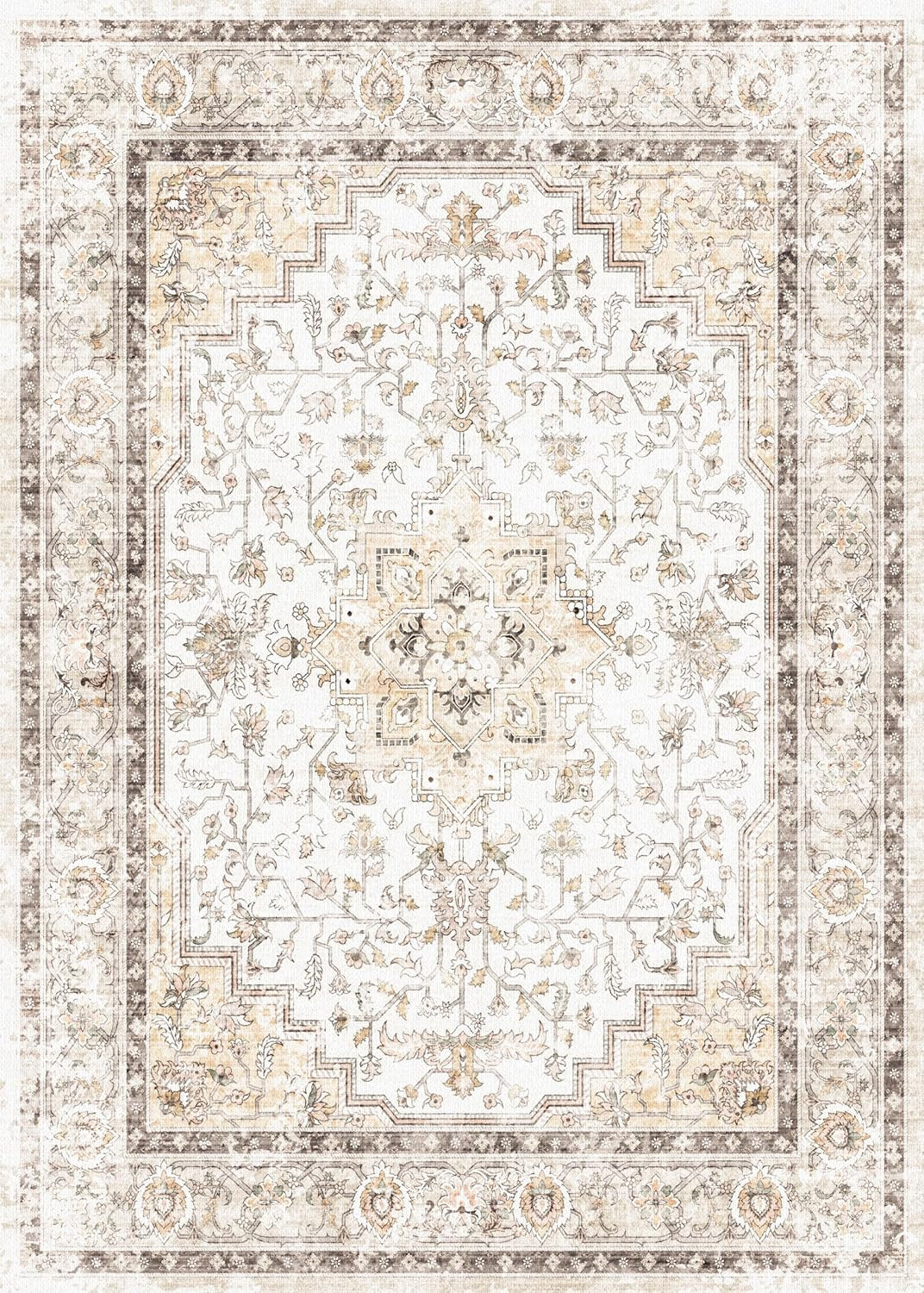 Area Rugs for Living Room Non-Shedding Boho Rug for Bedroom 0.3inch Vintage Washable Non-Slip Back Carpet for Home Office and Other High Traffic Areas (Ivory Beige, 8 * 10) | Amazon (US)