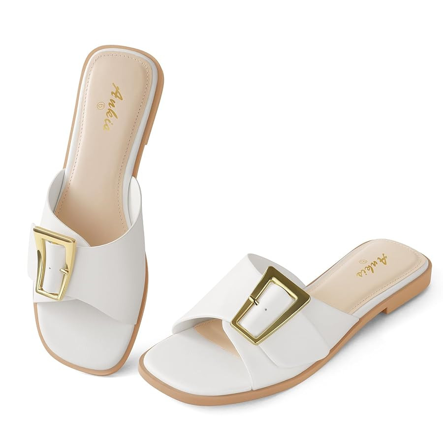 Ankis Black White Brown Women's Flat Sandals Comfortable Flat Sandals for Dressy Summer Women's S... | Amazon (US)