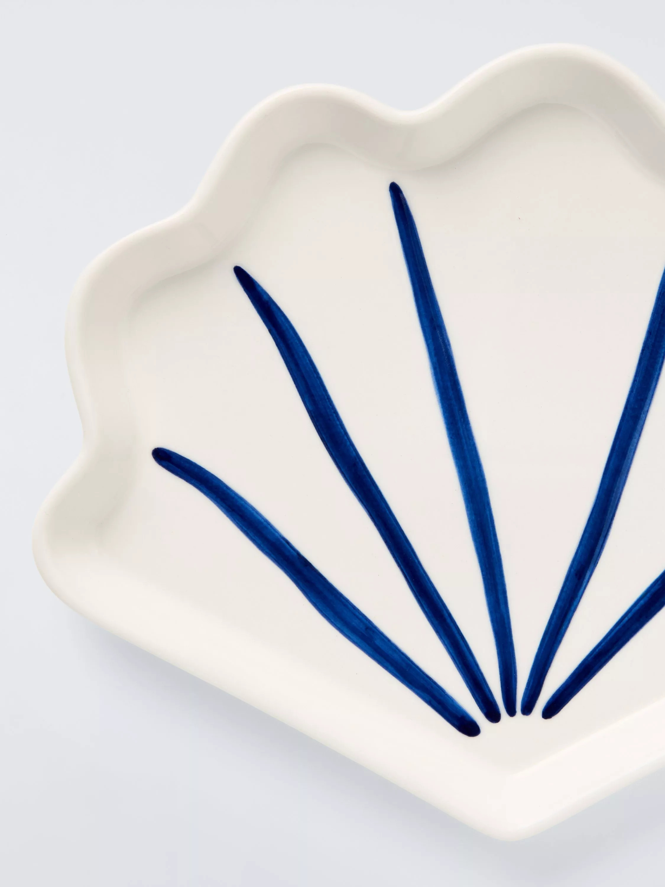John Lewis Hand Painted Stoneware Shell Side Plate, 21.5cm, White/Blue | John Lewis (UK)