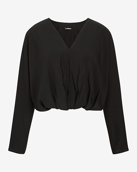 Satin V-neck Relaxed Dolman Sleeve Top | Express