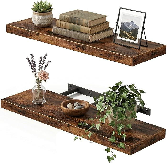 Fixwal Wood Floating Shelves for Wall, 22" Long Wall Mounted Shelves for Living Room, Bedroom, Ba... | Amazon (US)