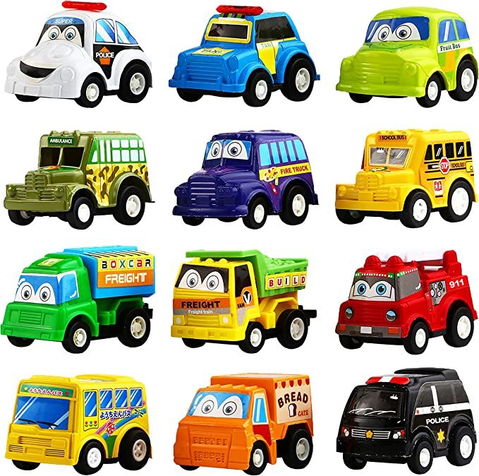 Funcorn Toys Pull Back Car, 12 Pack Assorted Mini Plastic Vehicle Set, Pull Back Truck and Car To... | Amazon (US)