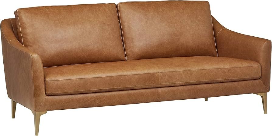 Amazon Brand – Rivet Alonzo Contemporary Leather Sofa Couch, 80.3"W, Cognac | Amazon (US)