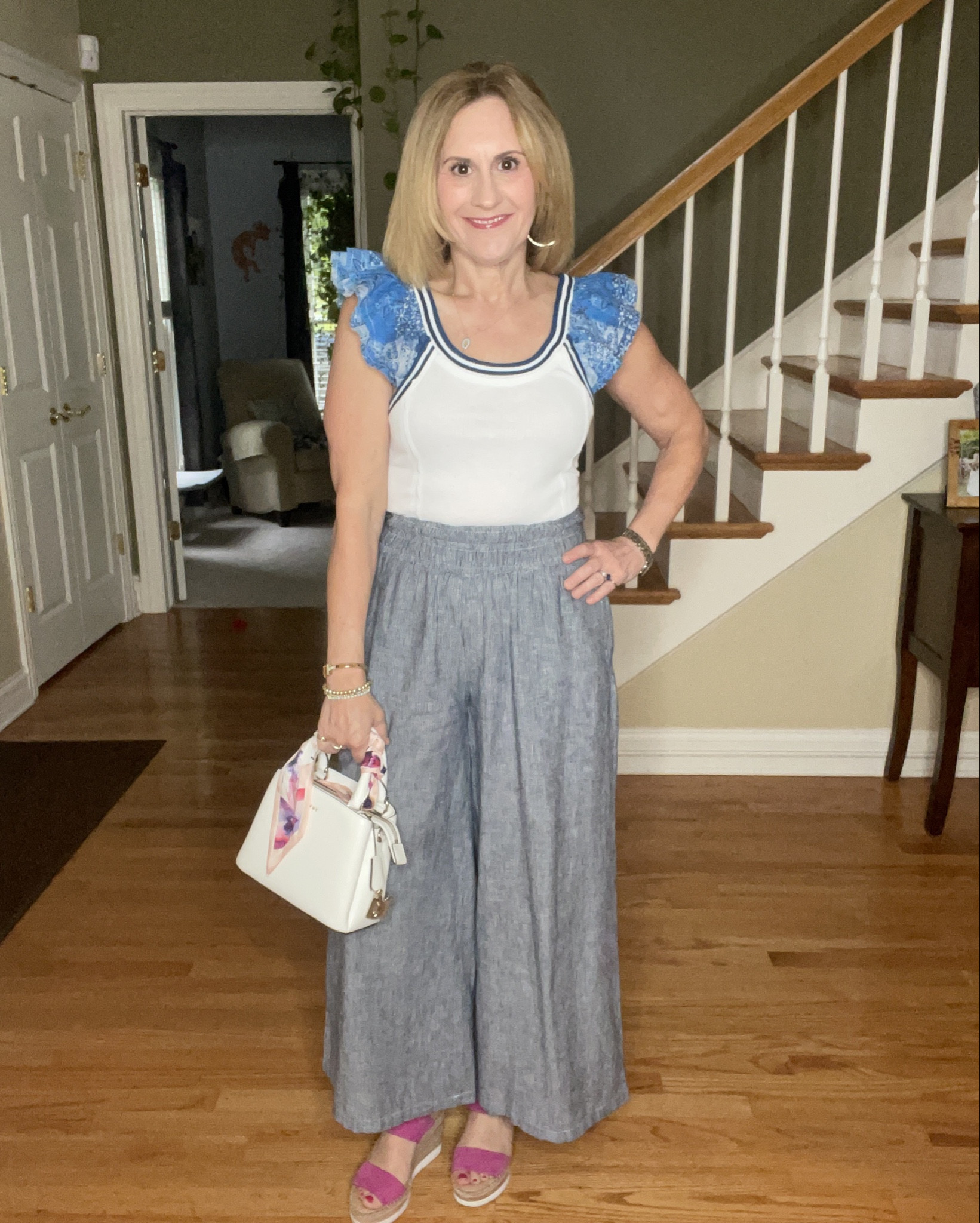 Sharing my summer outfit formula for easy breezy chic. ☀️⛱️🌻 Pair wide leg cotton pants with fitted crop tanks.  All of these pieces were bought with my birthday discount from Anthropologie.  What’s your summer outfit formula? 

#LTKSummerEdit #LTKOver40 #LTKStyleTip