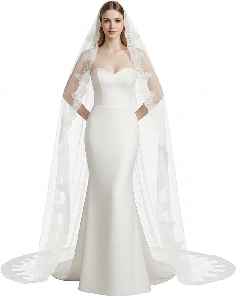 Cathedral Length Wedding Veil Lace Soft Tulle with Comb | Amazon (US)