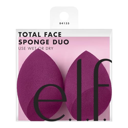 e.l.f. Total Face Sponge Duo, Plush, Multi-Sided & Latex-Free Makeup Sponges For Easy Blending Of Concealer, Highlighter & more, Vegan & Cruelty-Free | Amazon (US)