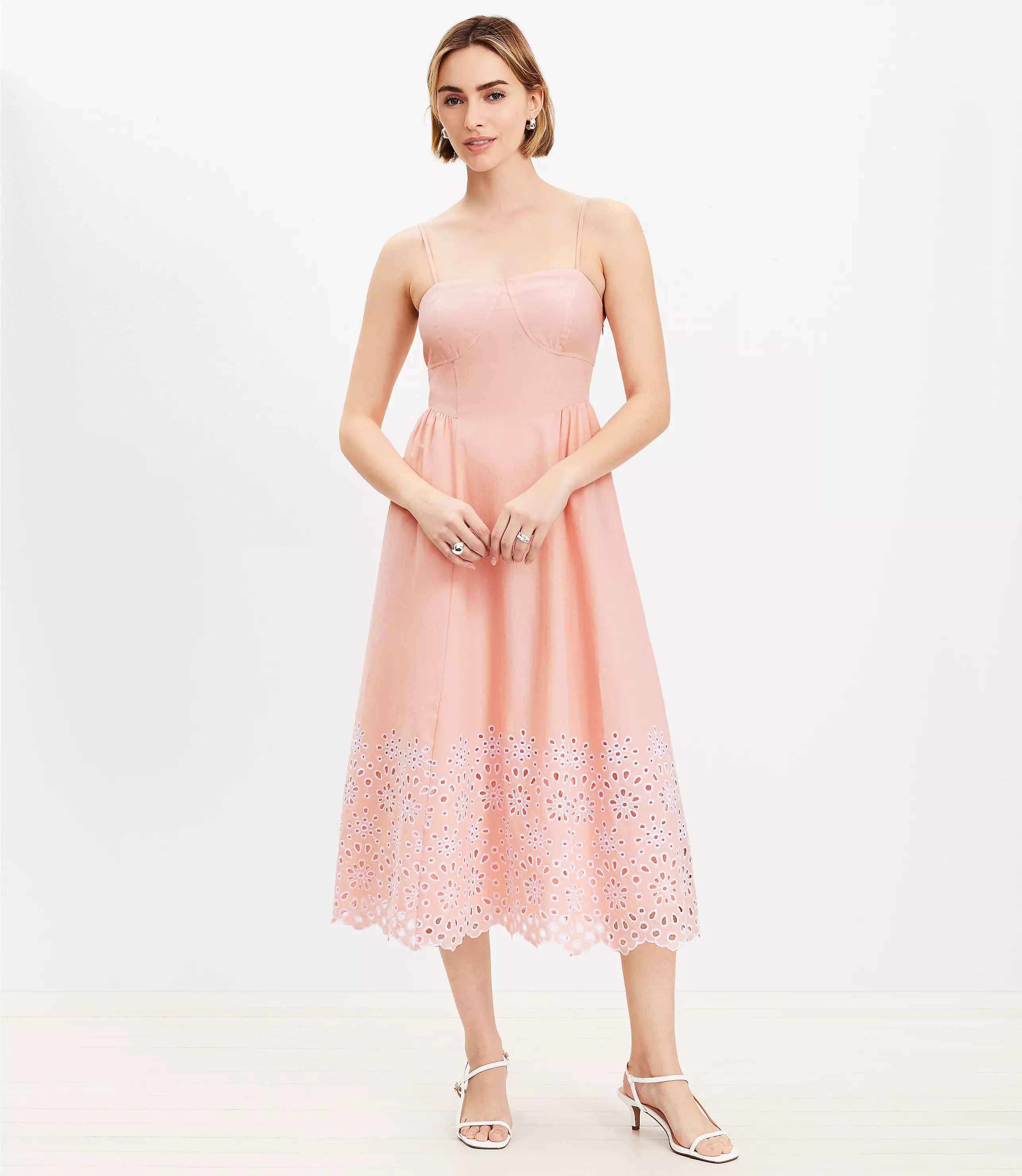 Daisy Eyelet Sweetheart Strappy Midi Dress | LOFT