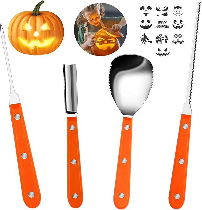 Halloween Pumpkin Carving Kit, Jack-O-Lanterns 4pcs Professional Pumpkin Cutting Supplies Tools S... | Amazon (US)