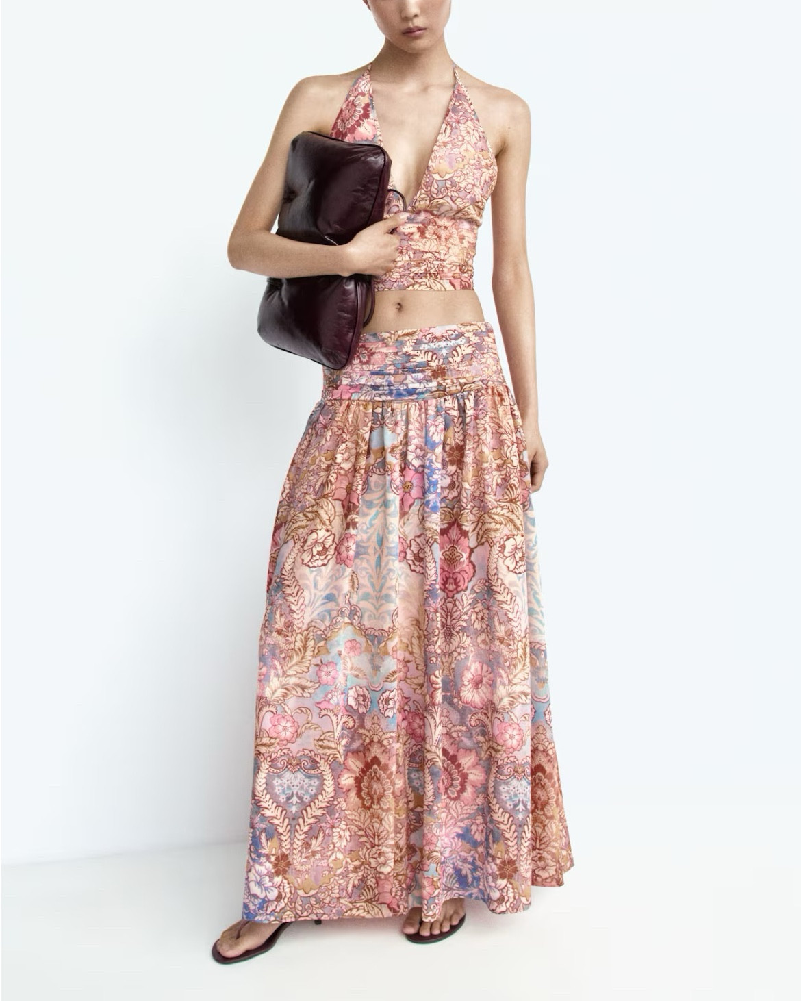 Boho patterned halter neck crop top and maxi skirt matching set 

#LTKSeasonal