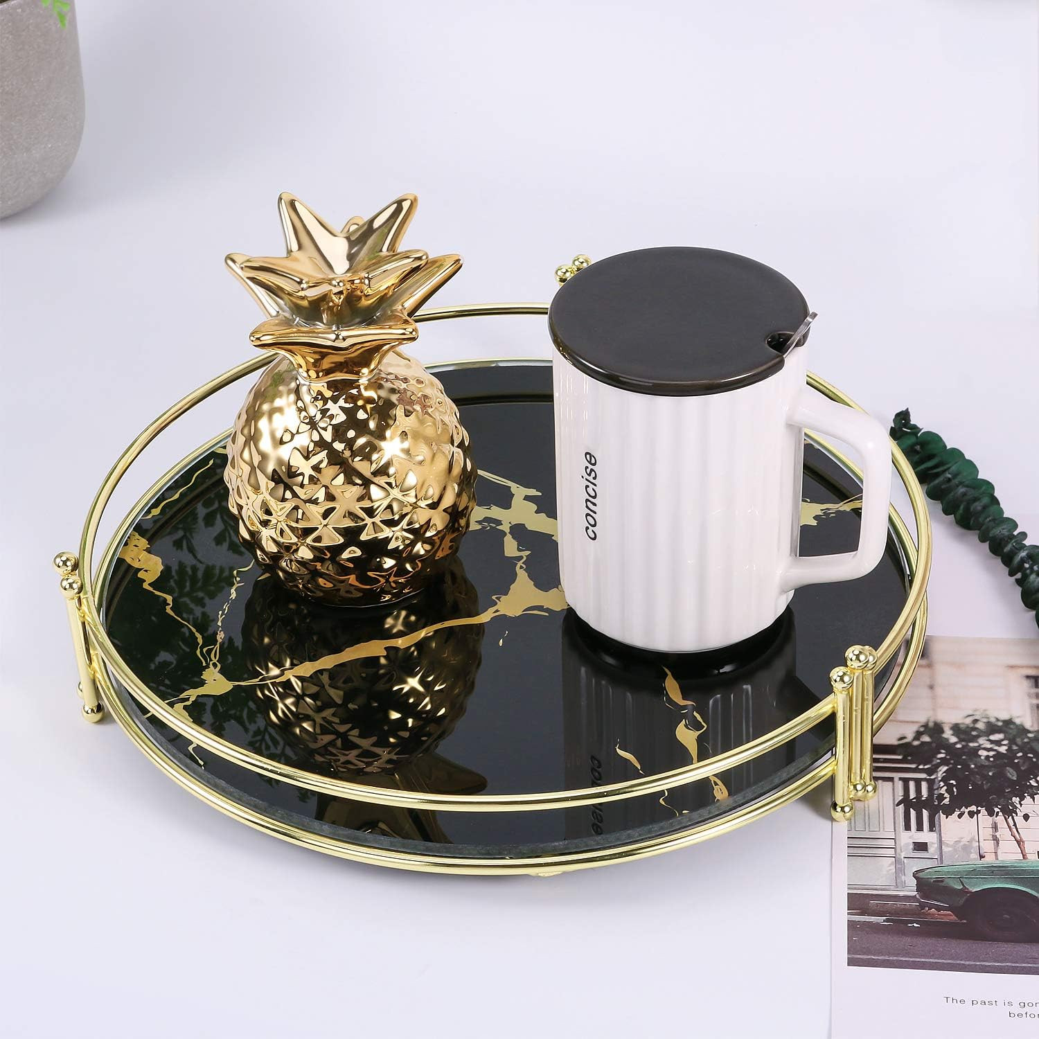 Zosenley Makeup Organizer Tray, Decorative Glass Vanity Tray, Round Cosmetic Storage for Jewelry,... | Amazon (US)