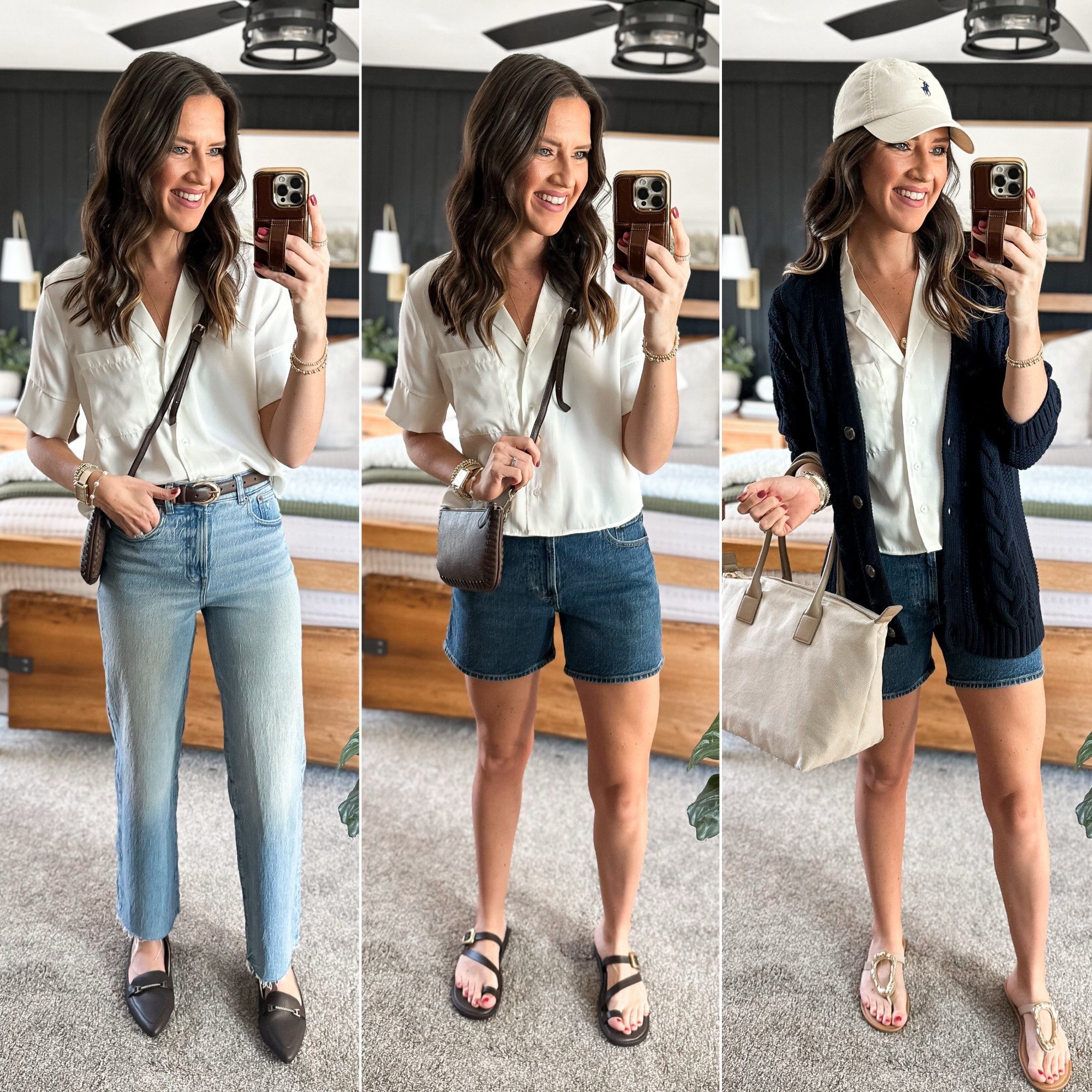 Spring Capsule Wardrobe - Ivory Silk Blouse 

Silk Blouse - small
Jeans - sized down to a 25 tall
Shorts - size 27 
Cardigan - small (oversized) 
The hat is Ralph Lauren but I can’t link in LTK 


#LTKFindsUnder50 #LTKFindsUnder100