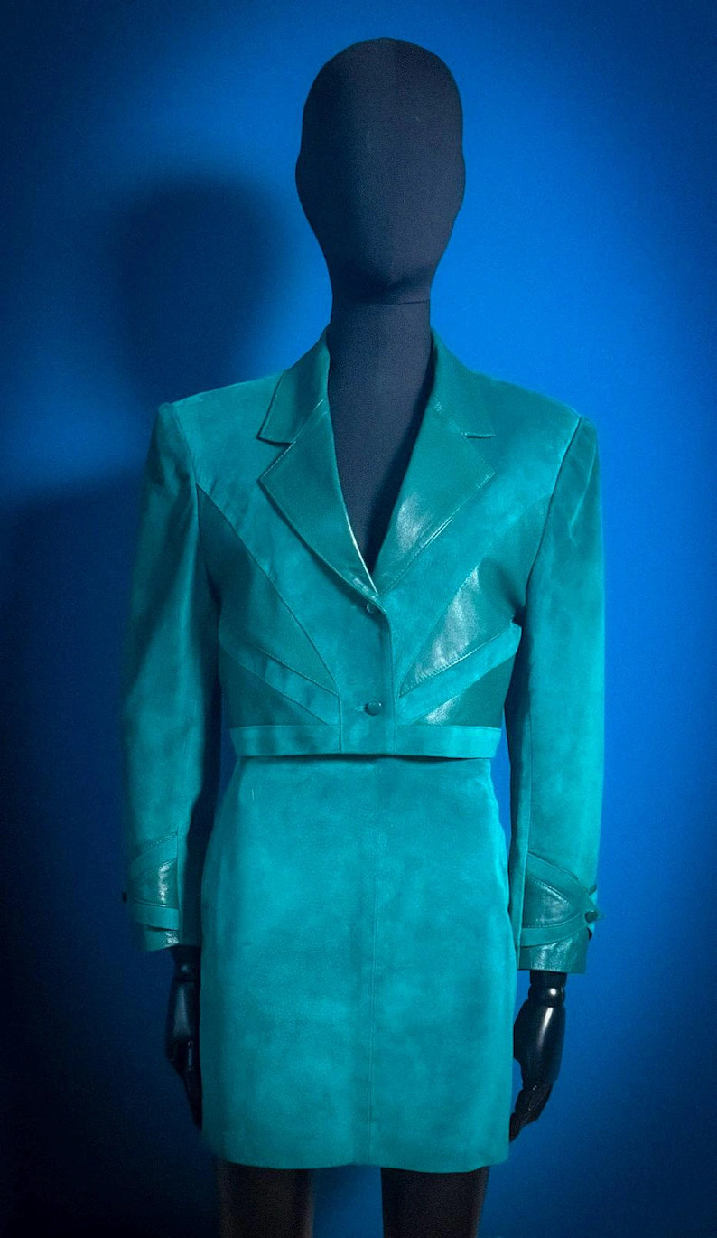 French Suede Leather Co-ord Set | Emerald Green 80s Skirt Suit | Vintage XS | Etsy (Global)