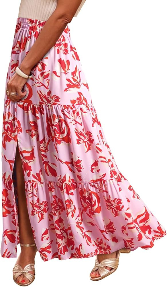 Happy Sailed Skirts for Women Spring Summer Boho Floral Print High Waist Flowy Split A Line Maxi ... | Amazon (US)