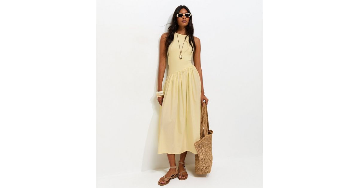Light Yellow Asymmetric Waist Sleeveless Midi Dress | New Look | New Look (UK)