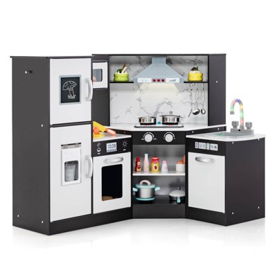 Costway Kids Corner Kitchen Playset Wooden Pretend Play Toy with Microwave Coffee | Target