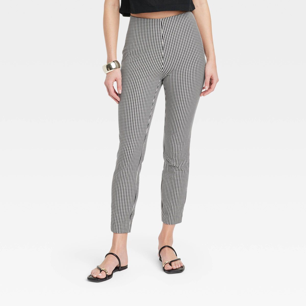 Women's Bi-Stretch Skinny Pants - A New Day™ Black Gingham 12 | Target