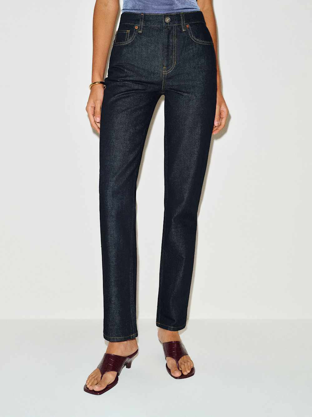 Leda Mid Rise Straight Long Jeans | Reformation (Global)
