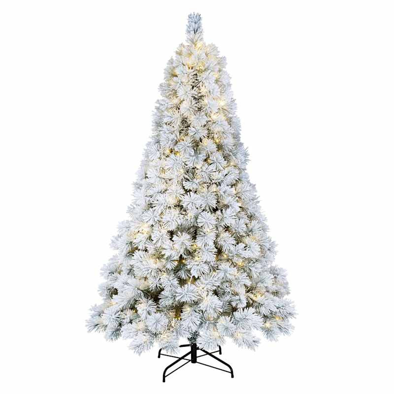(B26) Pre-Lit Flocked Static Pine Christmas Tree, 7.5' | At Home