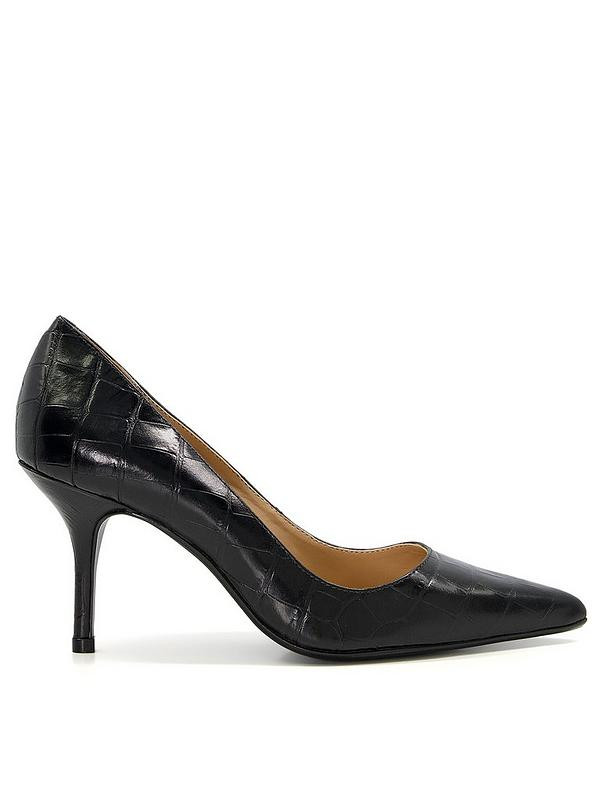 Dune London Dune Bold Leather Croc-Effect Court Shoes - Black | Very (UK)