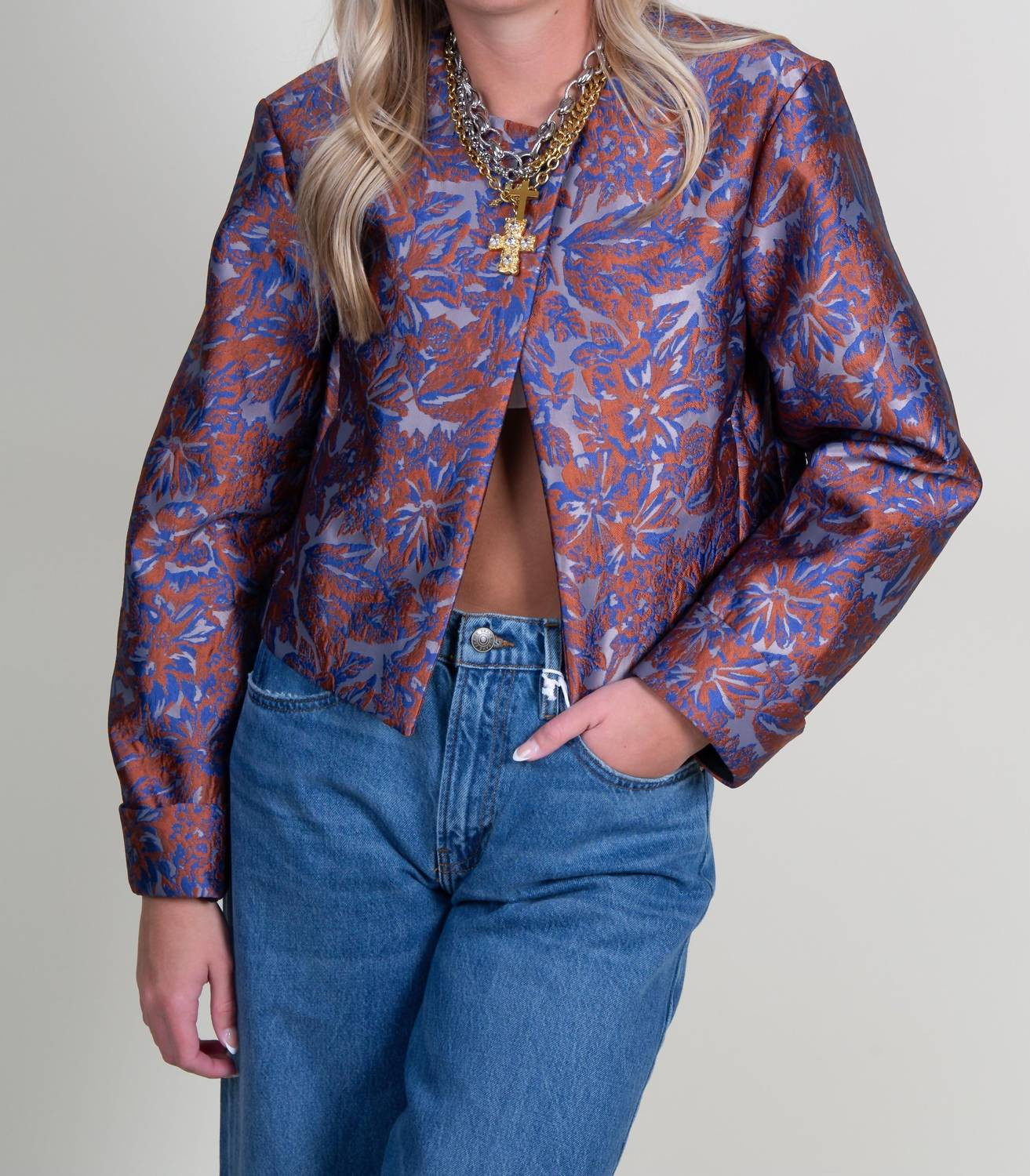 Neville Cloque Jacket In Red Ochre Multi | Shop Simon